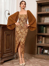 Uzun Kollu Sırt Dekolteli Bodycon Elbise