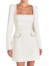 İnci İşlemeli Tweed Elbise