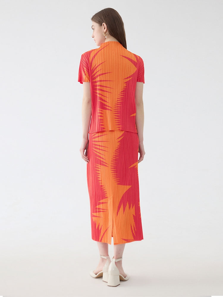 Pileli Yaka Üst İki Parçalı Set Etek