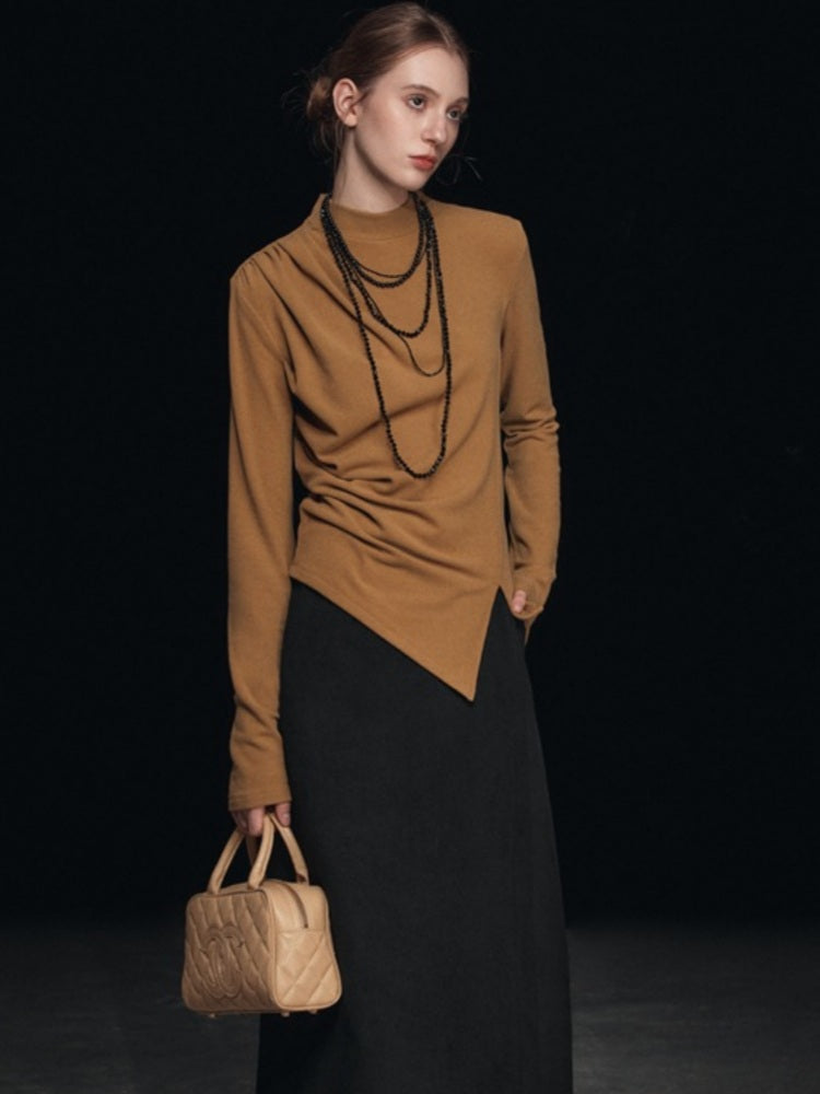 Balıkçı Yaka Yırtmaçlı Uzun Kollu Tişört