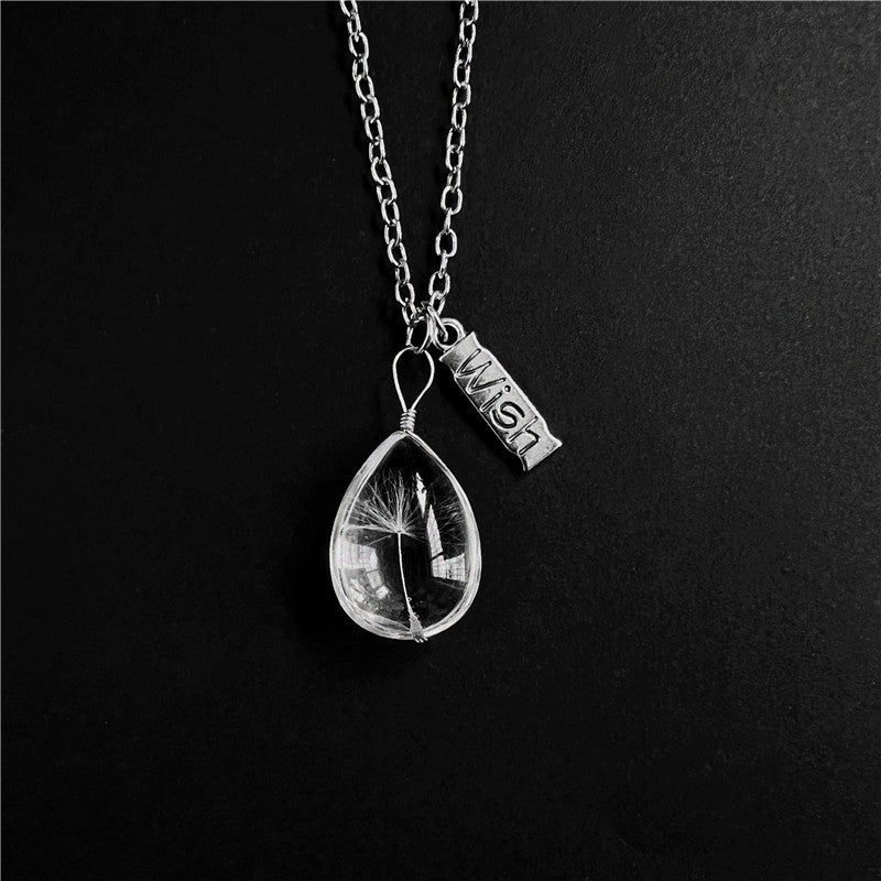 Reçine Preslenmiş Çiçek Kolyeler - Gözyaşı Kristal Karahindiba