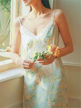 Saten Pembe Mini Çiçekli Gecelik