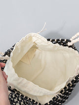 El İşi Ahşap Boncuklu Dokuma Tote Çanta