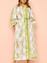 Şık Baskılı Önü Bağcıklı Gömlek