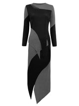 Şık Patchwork Pileli Düzensiz Etek Takımı