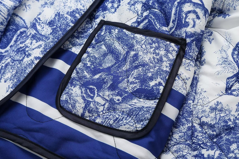 Vintage Mürekkep Boyama Baskı Kapitone Oversize Ceket