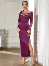 V Yakalı File Panel Elbise