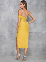 Asimetrik İnci Askılı Sırt Dekolteli Elbise