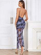 Çiçek Desenli Yan Yırtmaçlı Elbise