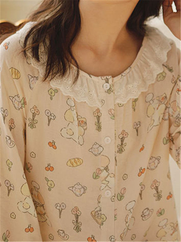 Bambu Pamuk Baskılı Pijama Takımı