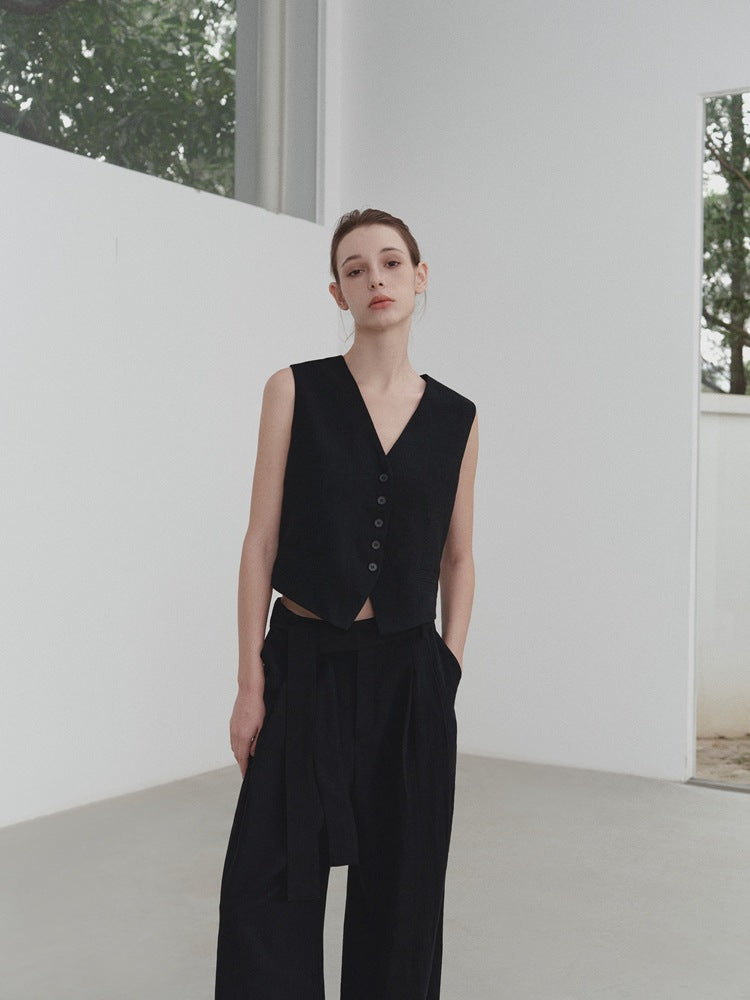 Pamuk Keten V Yaka Kolsuz Yelek