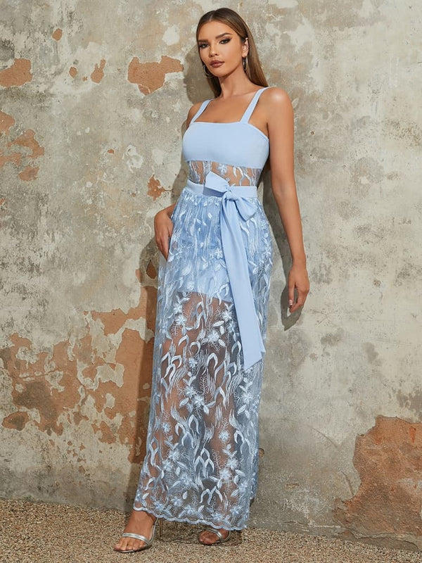 Dantel Askılı Kemerli Bodycon Elbise