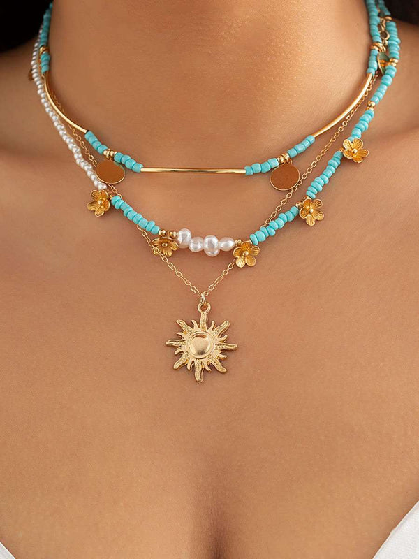 3 adet Güneş ve Çiçek Sahte İnci Boncuklu Kolye