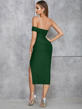 Asimetrik İnci Askılı Sırt Dekolteli Elbise