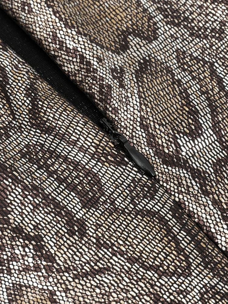 Seksi Vintage Baskılı Parlak Bel Kesik Elbise