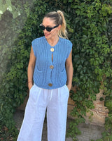 Büyük Düğmeler Düz Renk Örgü Yelek Hırka