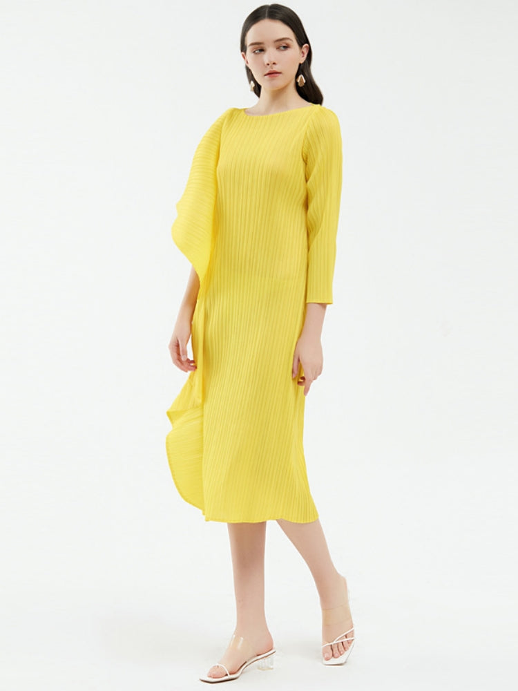 Bayanlar Üst Düzey Asimetrik Düz Renk Patchwork Elbise