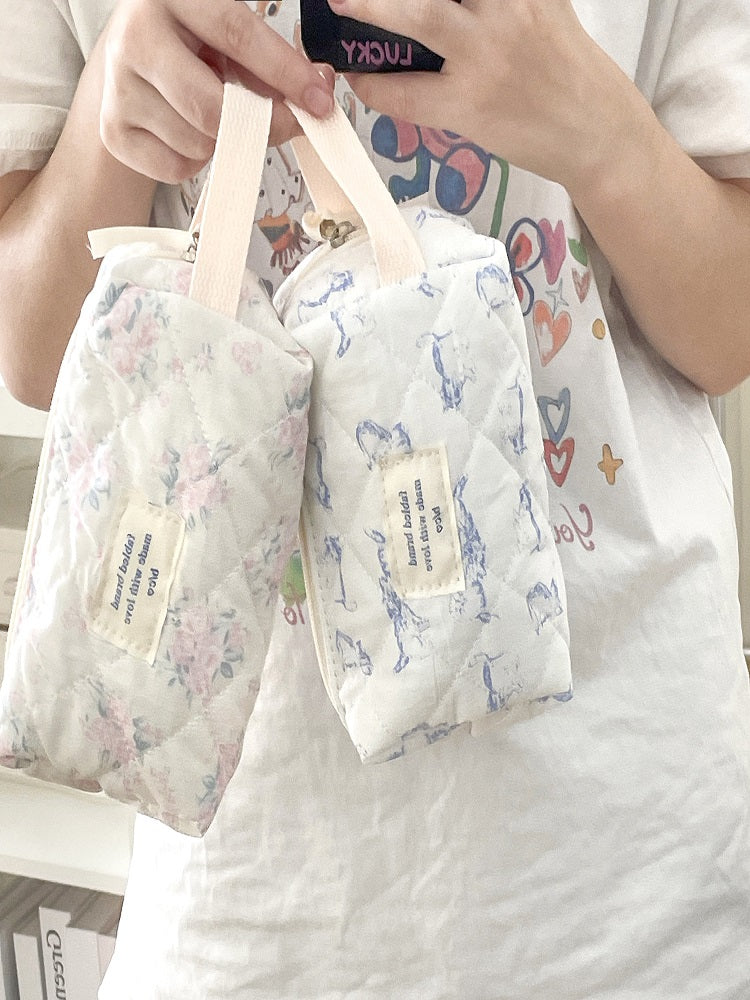 Sahil Mavisi Çiçek El Makyaj Çantası