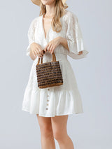 El Dokuma Ahşap Boncuklu Kare Çanta