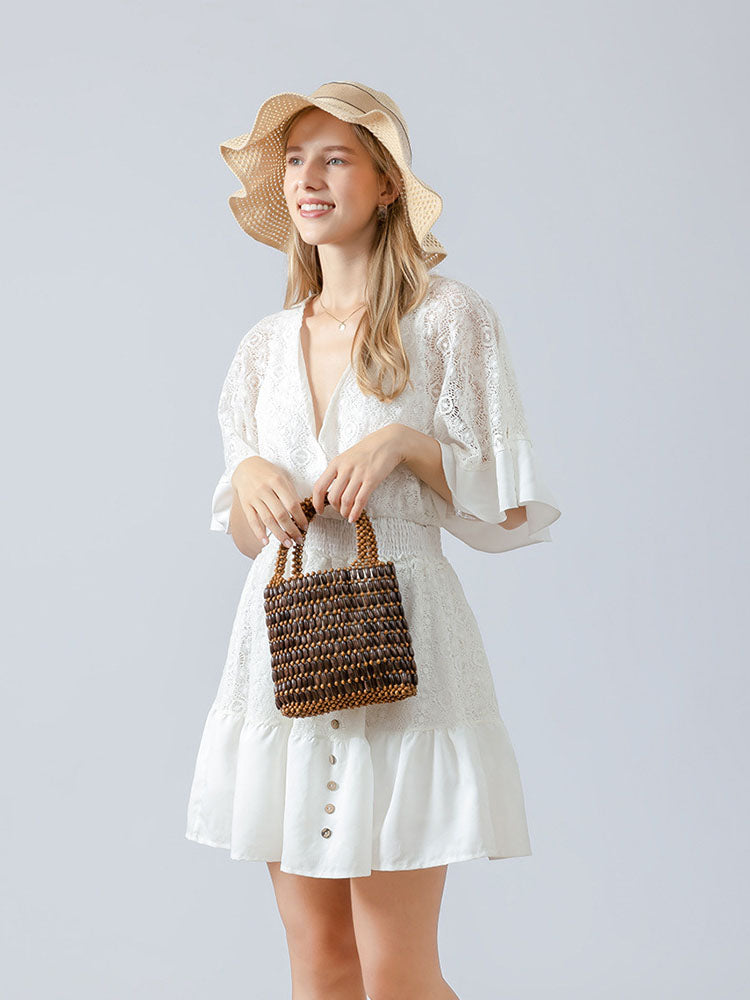 Ahşap Boncuklu Dokuma Bez Çanta