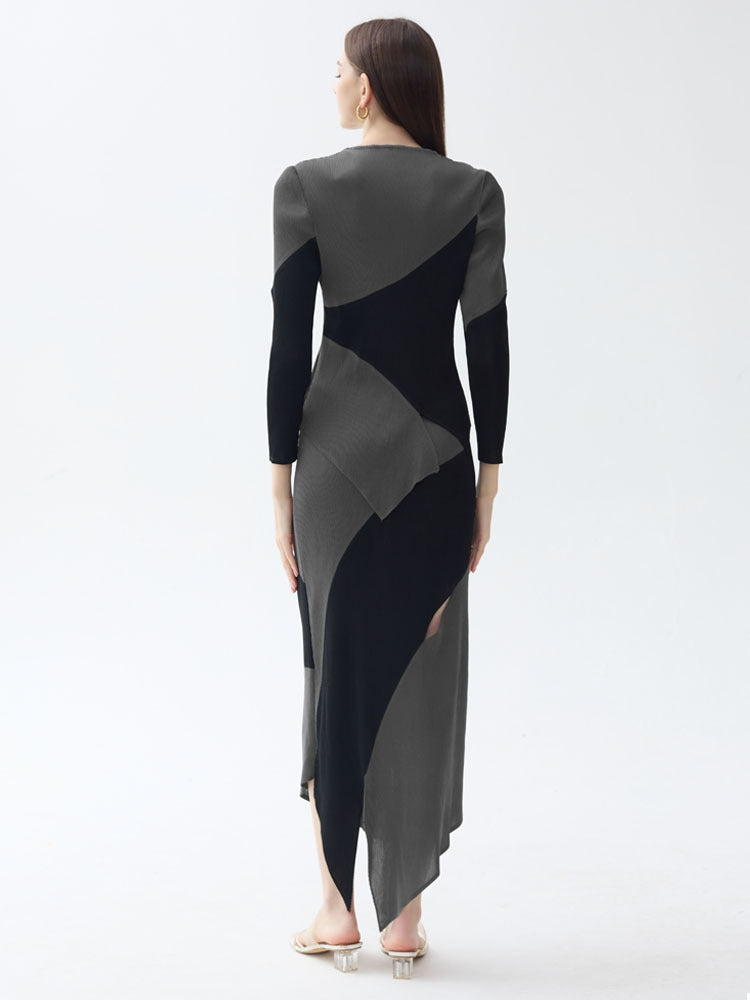 Şık Patchwork Pileli Düzensiz Etek Takımı