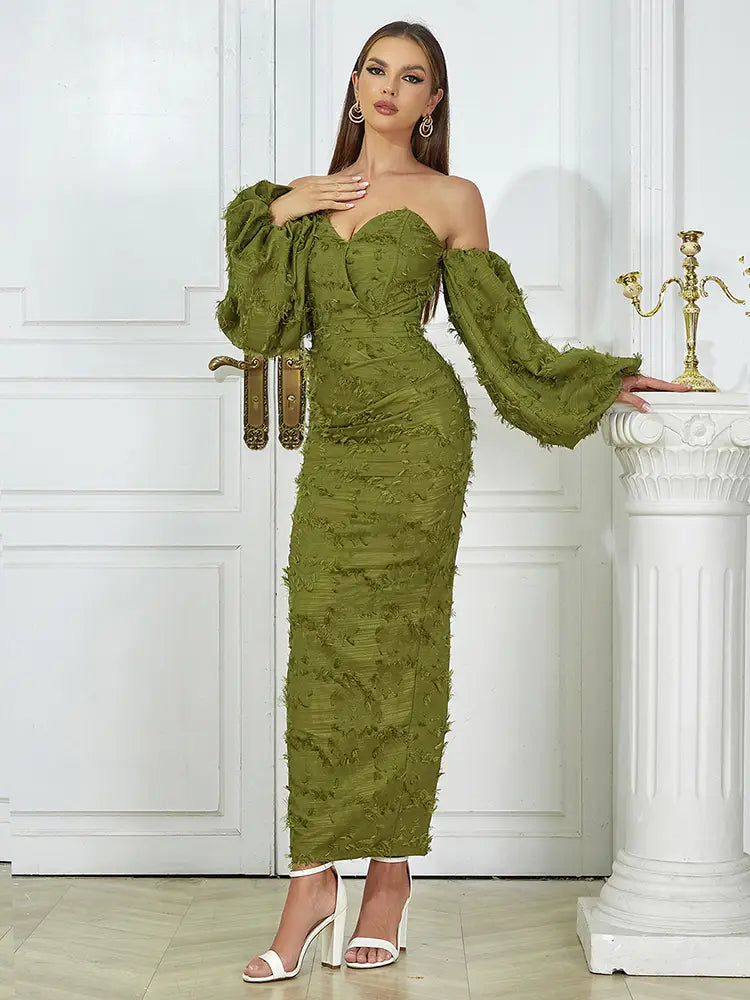 Şık Askısız Uzun Akşam Elbisesi