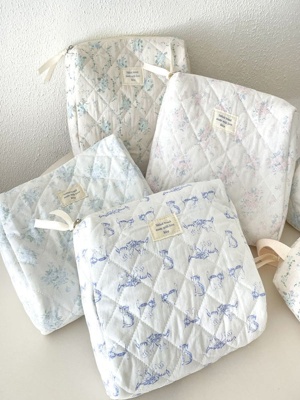 Sahil Mavisi Çiçek Makyaj Çantası