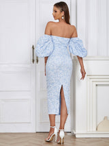 Askısız Vintage Puff Sleeve Elbise