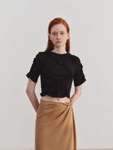 Twist Düğümlü Pileli Kısa Kollu Tişört