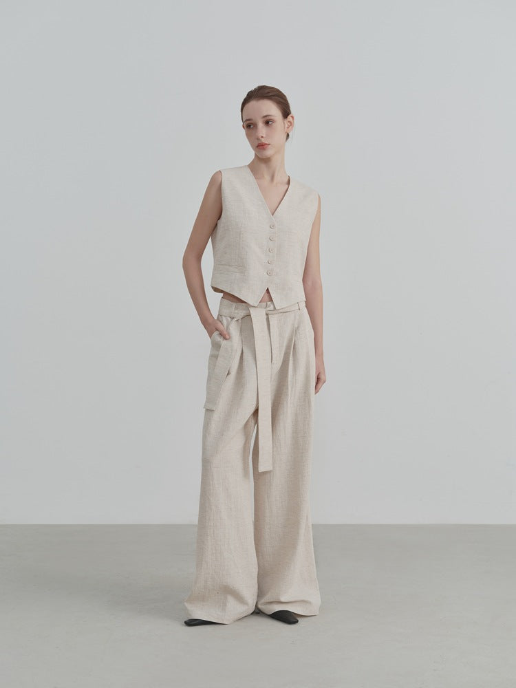 Pamuk Keten V Yaka Kolsuz Yelek