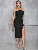 Asimetrik İnci Askılı Sırt Dekolteli Elbise