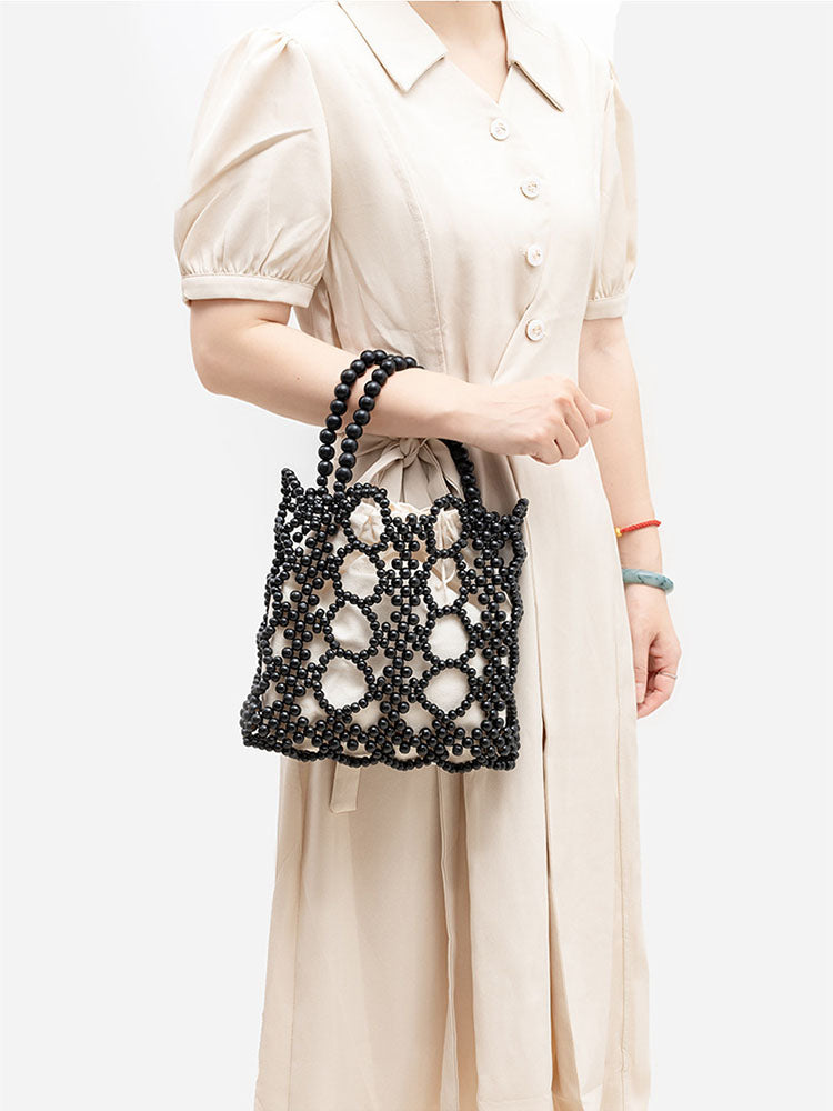 El Dokuma Ahşap Boncuklu Kadın Çantası