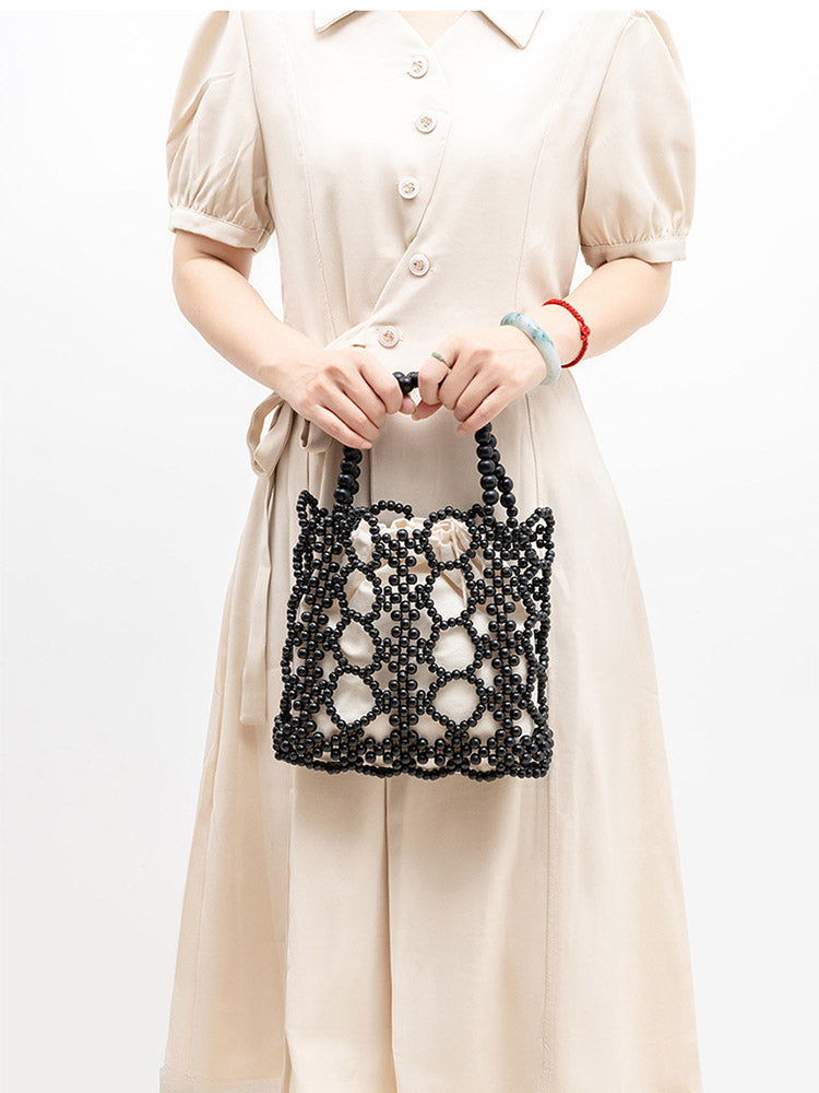 El Dokuma Ahşap Boncuklu Kadın Çantası