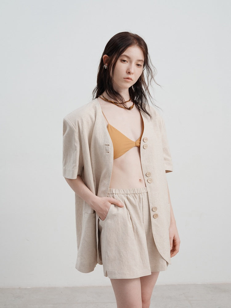 Keten Günlük Giyim Yüksek Belli Bol Şort