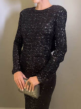 Payet Sırtı Açık Fiyonklu Maxi Elbise