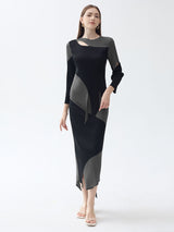 Şık Patchwork Pileli Düzensiz Etek Takımı