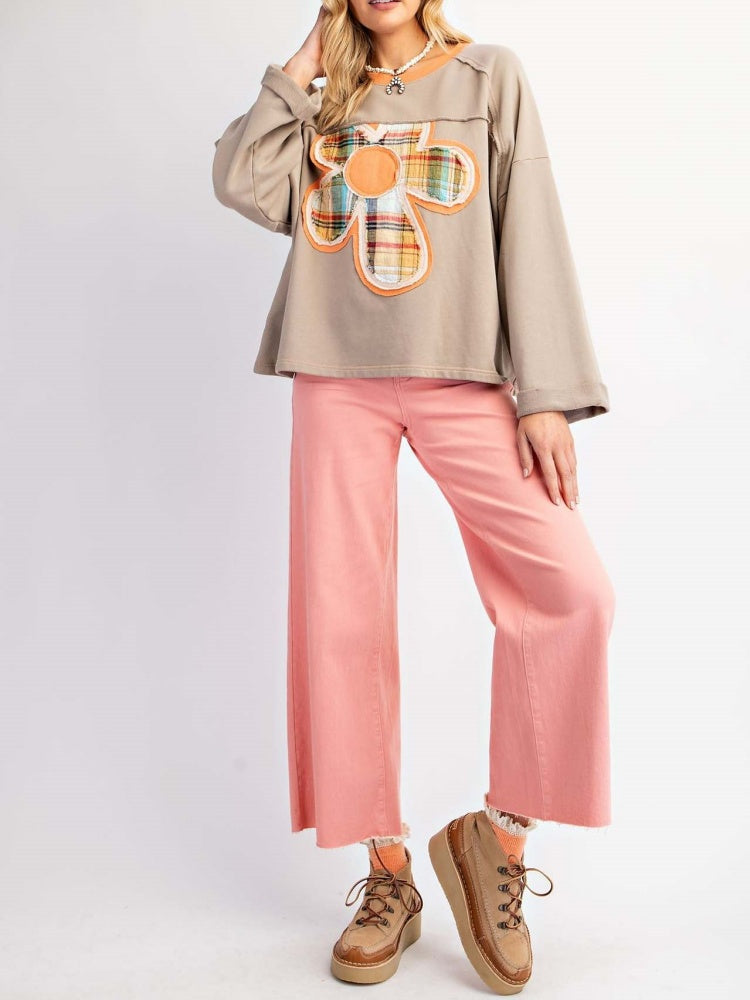 Colorblock Çiçekli Yama Üst