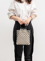 Blok Ahşap Boncuk Dokuma Tote Çanta