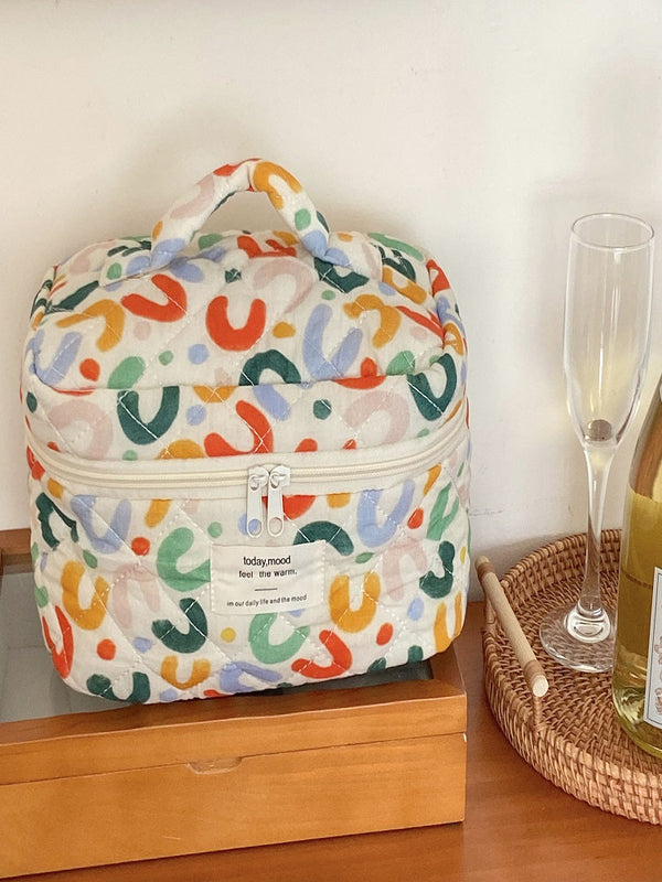 Renkli UU Dikişli Makyaj Çantası