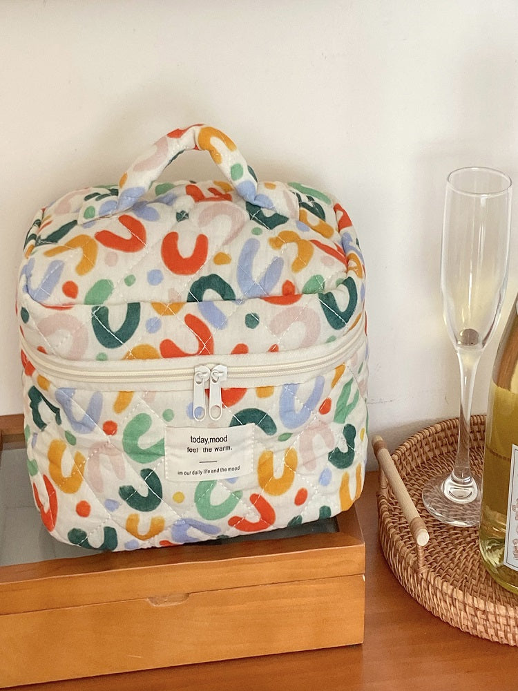 Renkli UU Dikişli Makyaj Çantası