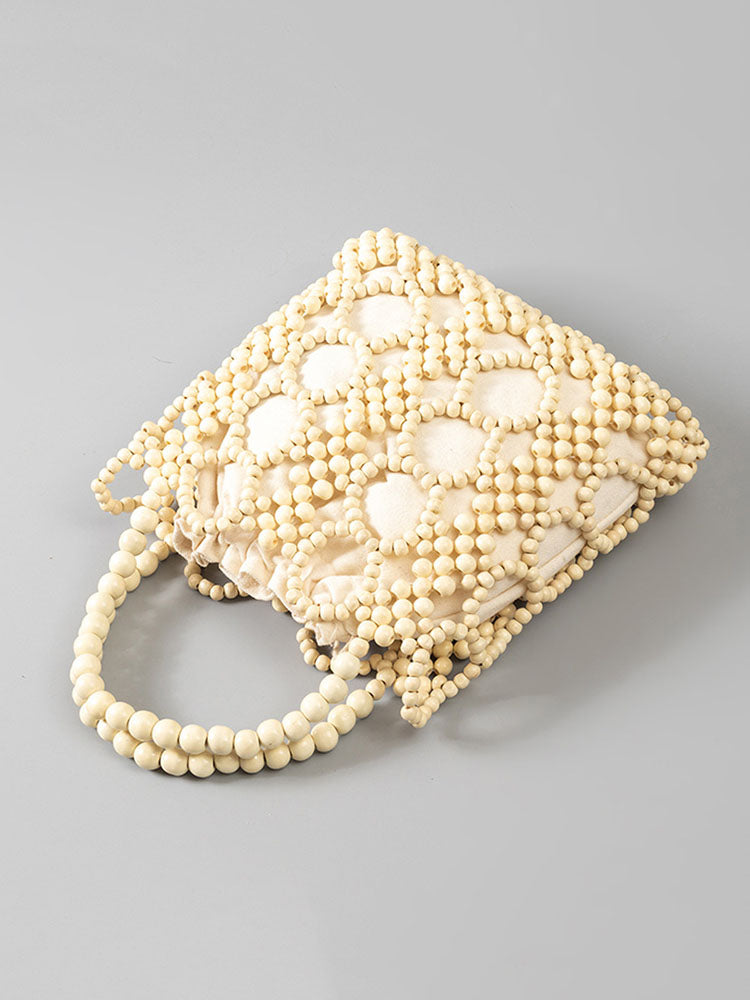 El Dokuma Ahşap Boncuklu Kadın Çantası