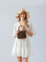 Ahşap Boncuklu Dokuma Bez Çanta