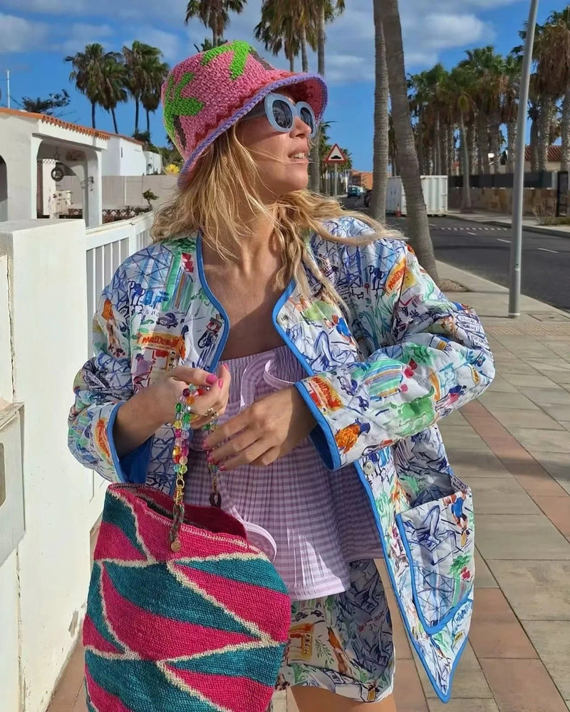 Graffiti Baskılı Ceket Ve Şort