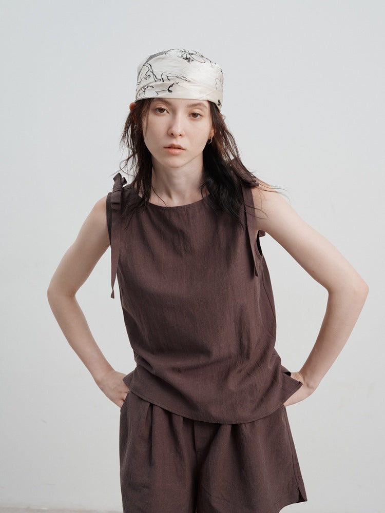 Keten Günlük Gevşek Tank Top