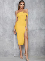 Asimetrik İnci Askılı Sırt Dekolteli Elbise