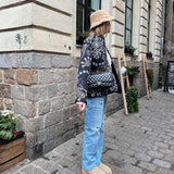 Etnik Çiçek Desenli Kapitone Ceket