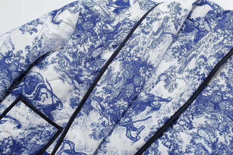 Vintage Mürekkep Boyama Baskı Kapitone Oversize Ceket