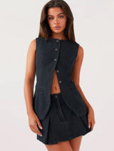 Sıcak Havalarda Giyilebilecek Kolsuz Yüksek Bel Kot Takım