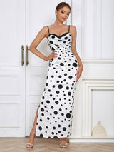 Seksi Polka Dot Uzun Elbise