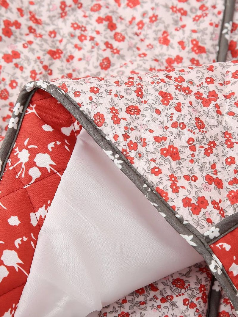 Etnik tarz Çiçek Desenli Renk Kontrast Kapitone Ceket